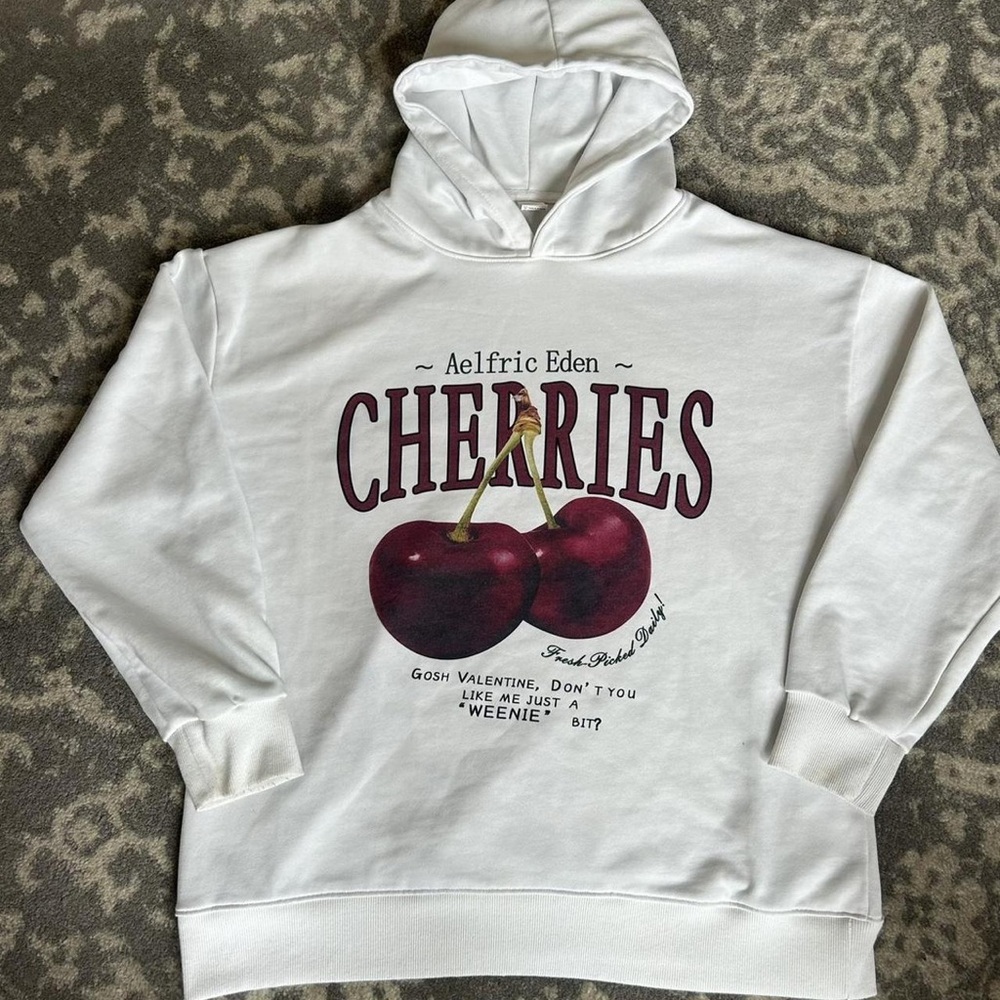 Aelfric Eden White Hoodie with Cherry Print